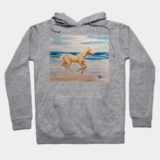 The horse running on the beach Hoodie